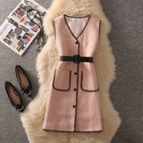 Long Knitted Vest Jacket Women 2021 Fall Fashion Korean Slim Single Breasted Waistcoat Elegant Sleeveless Cardigan