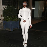 Zipper Stretch Turtleneck Embroidered Street Hipster Slim Fit Fitness Jumpsuit Yoga