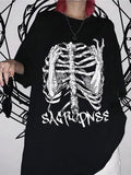 t-shirt female goth Top y2k Harajuku tops retro print skull bone Loose t-shirts with short sleeve anime graphic