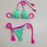 Toloer Female Hot Girl Bikini Split Sexy Triangle Double Sided Collision Color Beach Bikini Swimsuit Three Point