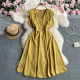 Toloer Fly Sleeve Dress Women's Summer New Design Sense V Collar Waist Show Thin Temperament Big Place French Fairy