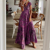 Toloer 2023 New Dress Waist Floral Print Dress-Outfit