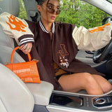 Autumn Winter Oversized Jackets Women 2022Fashion Letter Embroidery Baseball Varsity Black Loose Long Sleeve Y2K