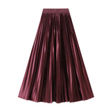 Version Of The Thin Spring New Bright Face Luster High Waist 100 Folds A Word Showing Skinny Dress Half-Dress Skirt