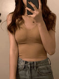 Rib V Neck Cropped Tank Top-Outfit
