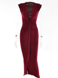 V Neck Sleeveless Ankle Length Party Dresses Women Slim Wrap Ankle Length Summer Dresses Women Elegant Skinny-Outfit