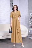 Pure Color Short-Sleeved Jumpsuit-Outfit