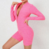 Toloer Collar Zipper Open Back Long Sleeve Onesie Dance Fitness Sports Onesie Sexy Tight Yoga Dress Woman-Outfit