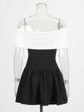 Fashion Temperament Dress Women 2025 Spring New Word Shoulder Black And White Colliding Design Design Sense Short
