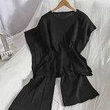 New Solid Color Round-Neck Sleeveless Vest Knitted Nine-Piece Trousers Set Thin Ice Silk Two-Piece