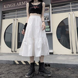 Black Gothic Midi Skirt Women Punk Goth High Waist Patchwork A-line Long Skirts Korean Style Casual Harajuku