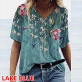 Flower Print T-Shirts Casual 3D Painting Graphic Tops Fashion Short Sleeve Y2K V Neck Female Tees Tshirts Plus Size