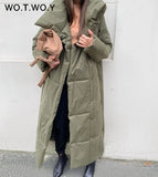 Winter Thickening X-Long Parkas Women Wide-Waisted Loose Cotton Padded Jackets Female Green Grey Sashes Warm
