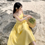 Toloer Yellow Waist Sling Dress Female Summer Summer 2023 New Seaside Resort Gentle Sexy Long