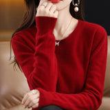 Toloer Women's Fall / Winter 2023 New Loose Knit Women's Top With A Sweater Soft Waxy Sweater-Outfit