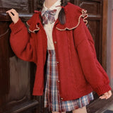 2022 Autumn Winter Women Cardigan Warm Thick Knitted Sweater Hooded Kawaii Lolita JK Coat Lady Loose Sweaters Christmas