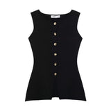 Women's Clothing 2025 Autumn And Winter New Fashion Vest Gold Button Flat Needle