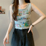 New Retro Small Vest Women Wear Chic Print Slime Sleeveless Knitting