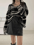 Oversized Stripe Jumper Knit Sweater-Outfit