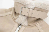 Beige Fur Lining Turn-Down Collar Biker Jacket-Outfit