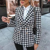 Women Tweed Jackets 2021 Fashion Office Ladies Black Tassel Houndstooth Coats Female Autumn Vintage Thick Plaid Coat Girls