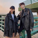 Men's Coat Leather Jacket Couple Dress Spring And Autumn Trend Handsome Loose Large-Size Locomotive Clothes Men And