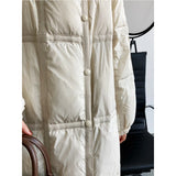 Women's Long Hooded Down Parka Winter Ribbon Splicing Loose White Black Straight White Duck Down