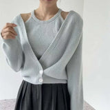 Retro Lazy Loose Knitted Cardigan Women's Autumn New Minority Foreign Style Sweater Harness Vest Two-Piece Set-Outfit