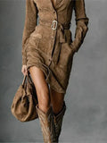 Women's Autumn And Winter Velvet Fashion Single-Dbutton Shirt Dress Skirt With