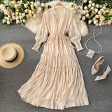 Holiday Dress Spring Dress 2023 New Goddess Temperament V-Collar Rope-Drawn Waist Dress-Outfit