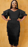 Collared Leaf Sleeve High-Waist Eso Party Suit Women's Dress