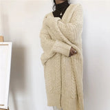 Cardigan Women Autumn Winter Twist knitted Jacket Retro Thick Loose Long Sweater for Ladies Simple Woman