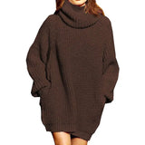 Toloer And Winter New Fashion Long Sleeve High Collar Pocket Long Dress Loose Sweater