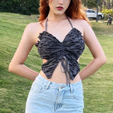 Toloer Summer New Women's Hot Girl Pleated Do Old Butterfly Modeling Tie Hanging Neck Small Vest-Outfit