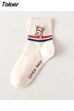 1pair Cute Cartoon Women's Cotton Socks Kawaii Rabbit Sheep Giraffe Pattern Socks Funny Happy Harajuku Female