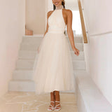 Women's Clothing 2025 Spring And Summer New High Fashion Mesh High-Collar Casual Hanging Neck Dress