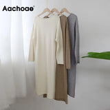 Women Autumn Loose Long Dresses 2021 Solid O Neck Knitted Sweater Dress Female Long Sleeve Casual Dress Robe