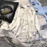 Long Sleeve Chic Blouses Women Korean Harajuku Satin Shirts Oversized Tops 2021 Autumn Simple All-match Tunic
