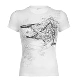 Summer New Women's Wear Street Style Slim Slim Printed Round-Neck Spicy Girls Casual Short-Sleeved T-Shirt-Outfit