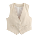 Women's Retro Solid Color Candy Color V-Neck Short Suit Vest / Horse Clip