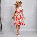 Women's Hot Style European Goods Summer 2023 New Elegant Hot Print Short-Sleeved Dress-Outfit