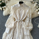 2025 New High-End Heavy Industry Mesh Embroidery To Collect Thin French Elegant Lantern Sleeve