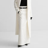 Toloer Women's Wear Design Sense Niche White Low Waist Skirt Female Temperament Commuting Loose A-Word Skirt-Outfit