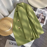 Toloer Spring And Autumn Women's Korean Version Of The New Design Sense Simple Temperament Fashion Suit Long Sleeve Coat Candy Green Suit-Outfit