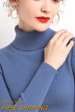 Women Casual Soft Cashmere Elastic Sweaters Turtleneck Slim Knit Pullovers For Women Solid Jumpers