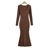 Trendy Women's Dress Net Red Style Pure Style Sexy Side Repair Height Waist Long-Sleeved Hip Skirt-Outfit