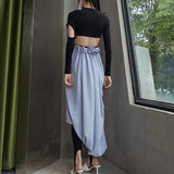 Blue Hollow Out Asymmetrical Sexy Skirt For Women High Waist Solid Mid Skirts Female Summer Clothing 2021 New