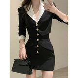 Y2k Mini Dress Women Casual Korean Style 2 Piece Dress Set Crop Tops Jacket Coats + Short Skirts Elegant Dress 2022
