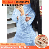 Women Autumn Winter Long Sleeve Turtleneck Faux Fur Fluffy Bodycon Dress Sexy Party Club Night Sheath Mini Dress