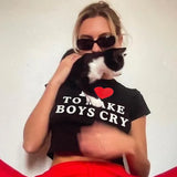 Toloer Love Print Short-Sleeved T-Shirt New Women's Dress Round Collar Tight Show Skinny Hot Girl Top Undershirt-Outfit